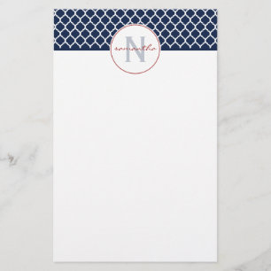 Papelaria Monograma de Quatrefoil dos azuis marinhos