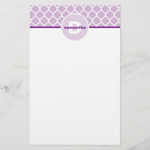 Papelaria Monograma de Quatrefoil Roxo
