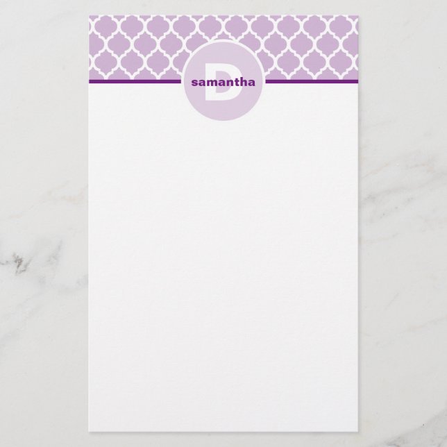 Papelaria Monograma de Quatrefoil Roxo (Frente)