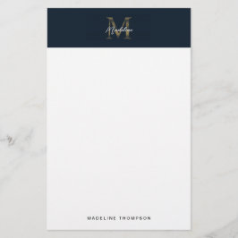 Papelaria Monograma Dourado Azul Naval Metálico Rótulo Minim