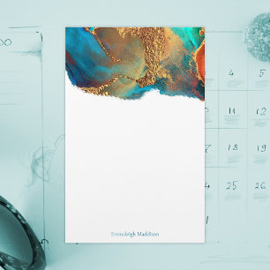 Papelaria Monograma Dourado de Coral Teal Abstrato místico