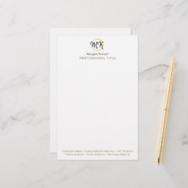 Papelaria Monograma Dourado Elegante Simples e Branco