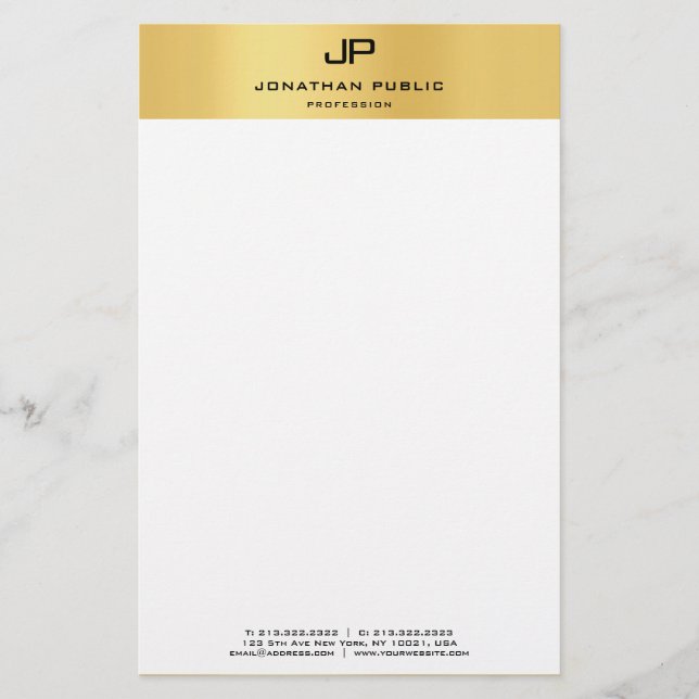Papelaria Monograma Dourado, Modelo branco moderno (Frente)