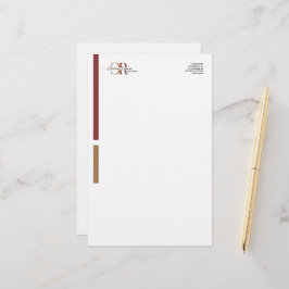 Papelaria Monograma Dourado Simples Moderno da Borgonha