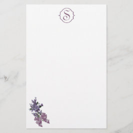 Papelaria Monograma e pulverizador roxo do Lilac com arco da