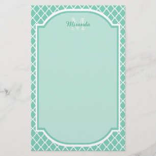 Papelaria Monograma elegante de Quatrefoil do verde da