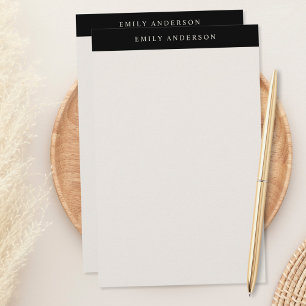 Papelaria Monograma Elegante Minimalista Preto e Marfim