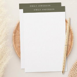 Papelaria Monograma Elegante Verde Oliva Minimalista
