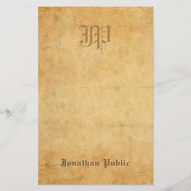 Papelaria Monograma escrito à mão do olhar de papel velho do (Frente)