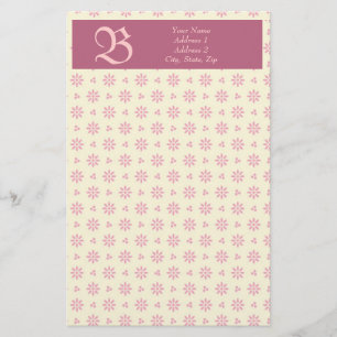Papelaria Monograma Eyelet Ecru & Papel de Carta Rosa