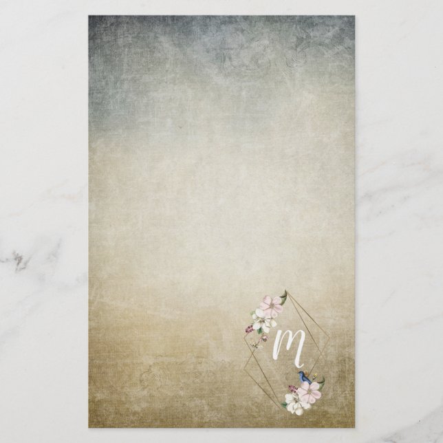 Papelaria Monograma Floral com Aves (Frente)