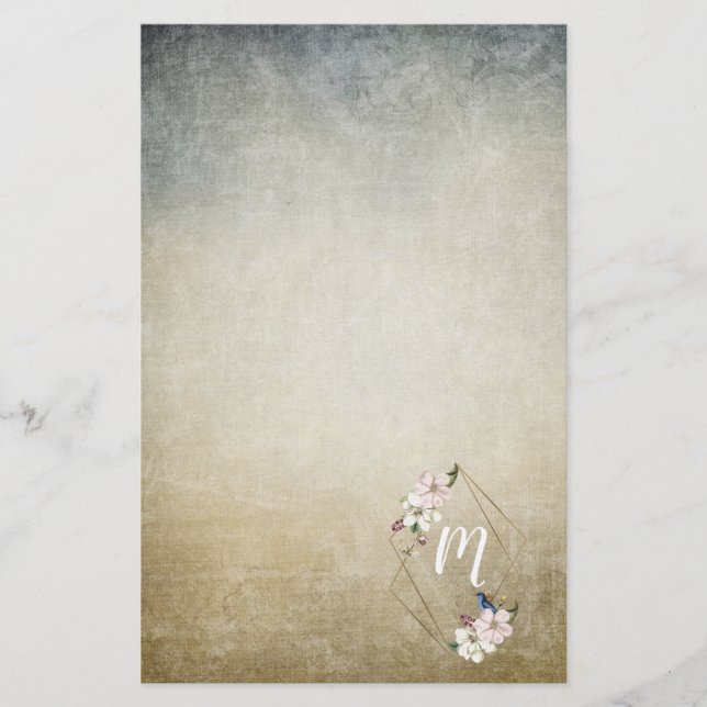 Papelaria Monograma Floral com Pássaros (Frente)