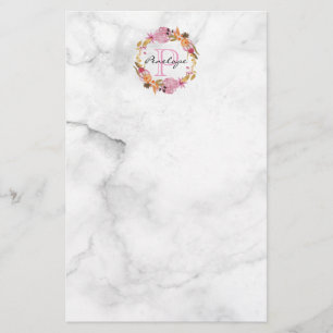 Papelaria Monograma floral cor-de-rosa bonito da grinalda