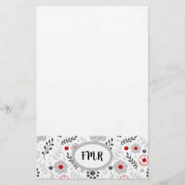 Papelaria Monograma Floral Vermelho da Cinza Moderna