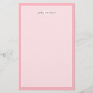 Papelaria Monograma inicial com estrutura branca cor-de-rosa