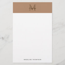 Papelaria Monograma Minimalista em Dourado Metálico Taupe