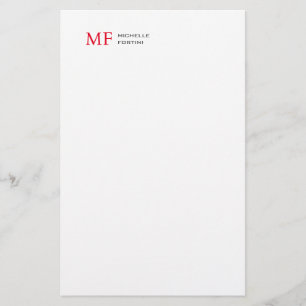 Papelaria Monograma Minimalista Moderno Vermelho Branco Plan