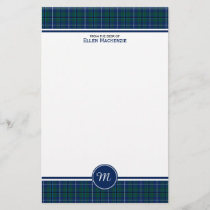 Papelaria Monograma moderno azul escuro do Tartan do clã de