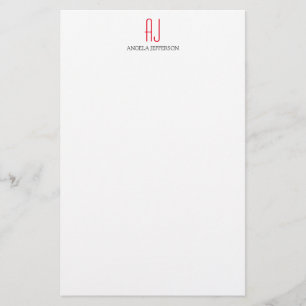 Papelaria Monograma moderno simples branco vermelho