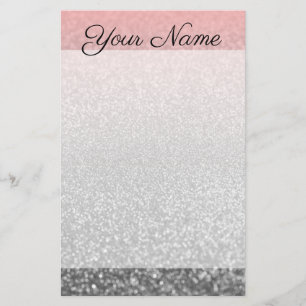 Papelaria Monograma personalizado brilho brilho cor-de-rosa