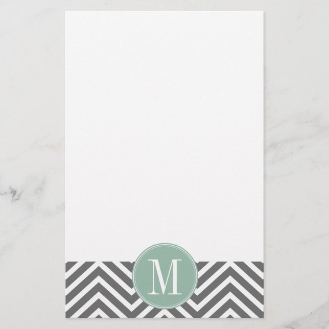 Papelaria Monograma Personalizado de Chevrons Verdes de Carv (Frente)