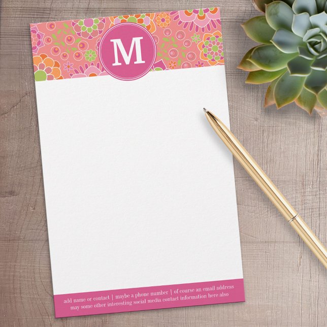 Papelaria Monograma Personalizado de Padrão Floral Primavera (Personalized Stationery)