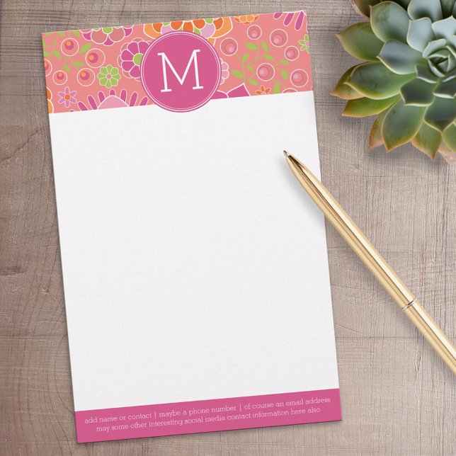 Papelaria Monograma Personalizado de Padrão Floral Primavera (Personalized Stationery)