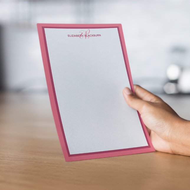 Papelaria Monograma Personalizado Nome Inicial Bordô Rosa Bo (Custom Personalized Name Monogram Initials Magenta Stationery)