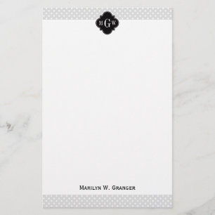 Papelaria Monograma preto branco cinzento de Quatrefoil 3 do