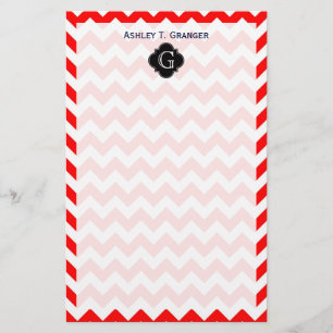 Papelaria Monograma Preto Quatrefoil Vermelho Brilho