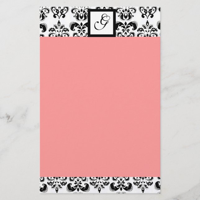 Papelaria MONOGRAMA QUADRADA DAMASK, rosa (Frente)