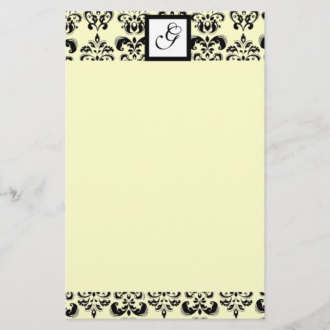 Papelaria MONOGRAMA QUADRADA DE DAMASK, creme (Frente)