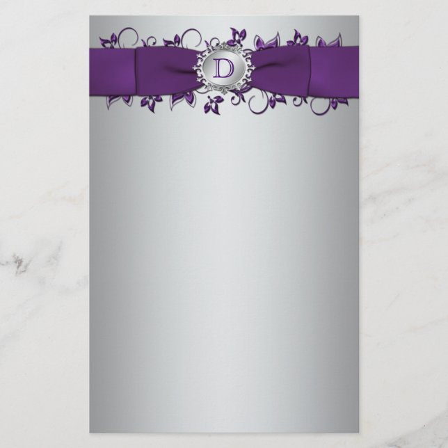 Papelaria Monograma Roxo, Artigos De Casamento Floral De Pra (Frente)