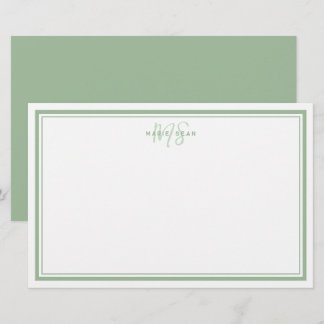 Papelaria Monograma Simples Mínimo Verde de Sage Dois Limite