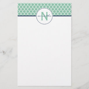Papelaria Monograma verde de Quatrefoil da hortelã