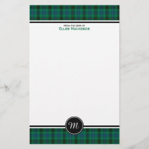 Papelaria Monograma verde e azul do Tartan do clã de