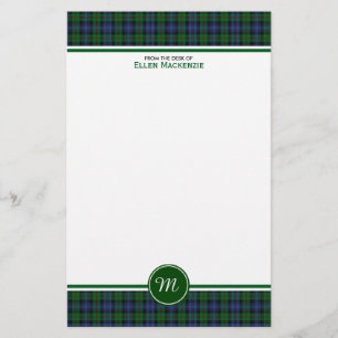 Papelaria Monograma verde e azul do Tartan do clã de Murray