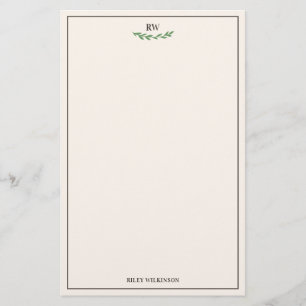 Papelaria Monograma Verde Marrom esbranquiçado Elegante