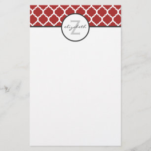 Papelaria Monograma vermelho de Quatrefoil