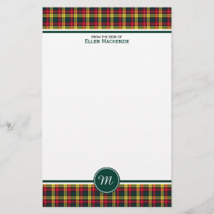 Papelaria Monograma vermelho e amarelo do Tartan do clã de