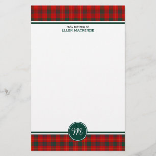 Papelaria Monograma vermelho e verde do Tartan da família d