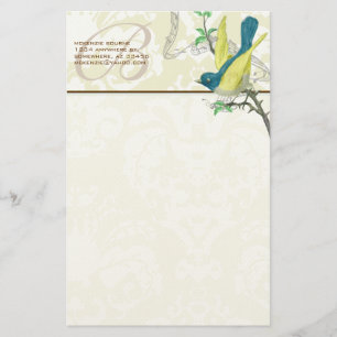 Papelaria Monograma Vintage Bird Musical Branch Stationery
