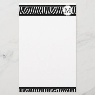 Papelaria Monograma Zebra Padrão Preto Papel Branco