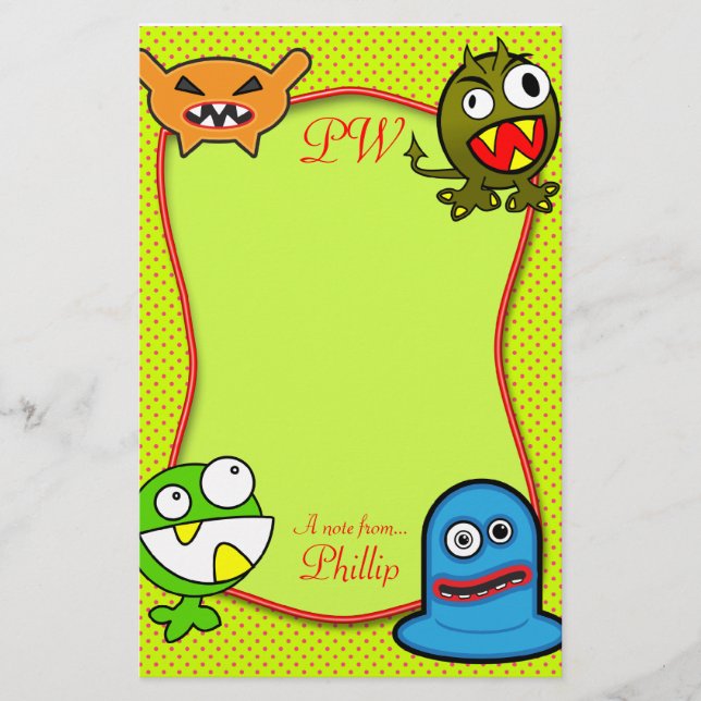 Papelaria Monstro - uma nota de… Papel de carta conhecido (Frente)
