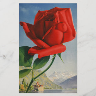 Papelaria Montreux Vintage Rosa Vermelha Suíça Genebra Lago