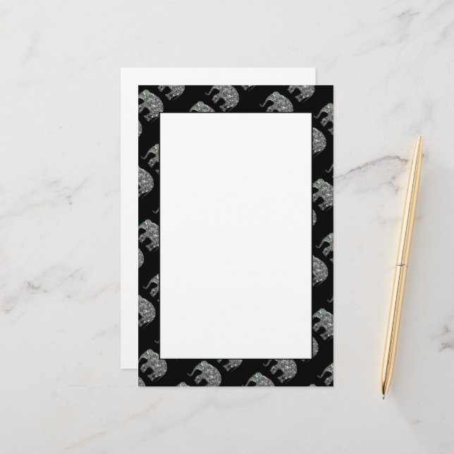 Papelaria Mosaico prateado de cor cinzenta padrão elefante (Frente/Verso In Situ)