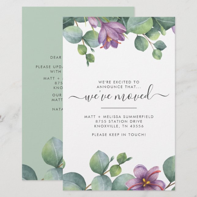 Papelaria Movimentamos o endereço Eucalyptus Purple Green Mo (Frente/Verso)