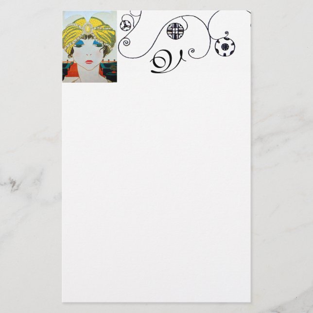 Papelaria MULHER COM TURBAN AMARELO ORIENTAL / Moda de Belez (Frente)