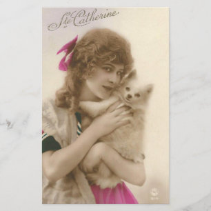 Papelaria Mulher e cão antigos do Victorian da foto