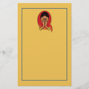 Papelaria Mulher Hindu com Scarf Chefe na Saudação de Namast